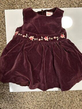 Gymboree Vintage 2009 Classic Burgundy Velour Roses Jumper Dress Girls 0-3mo EUC